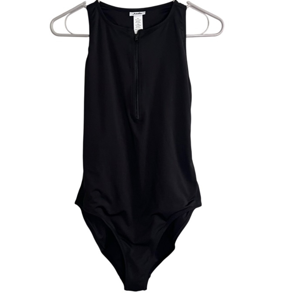 Andie Black Zip-Front One-Piece Swimsuit
